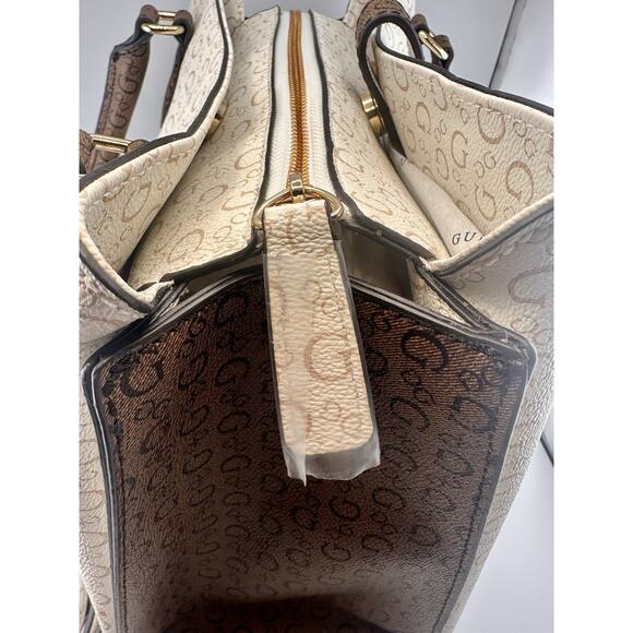 New W Tags: Guess White and Brown Multi Rodez Satchel Bag - Picture 4 of 10